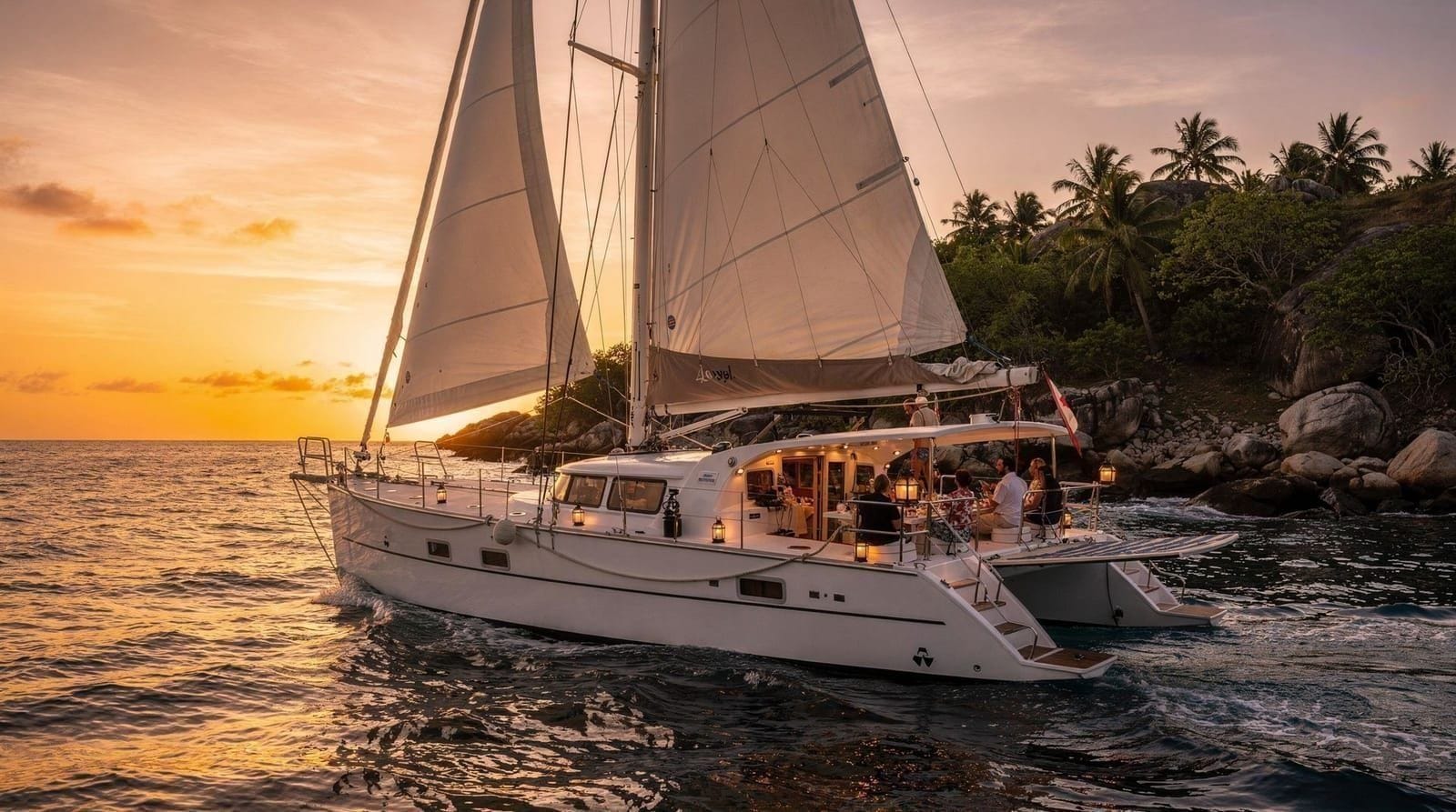 Coral Island sunset sailing catamaran