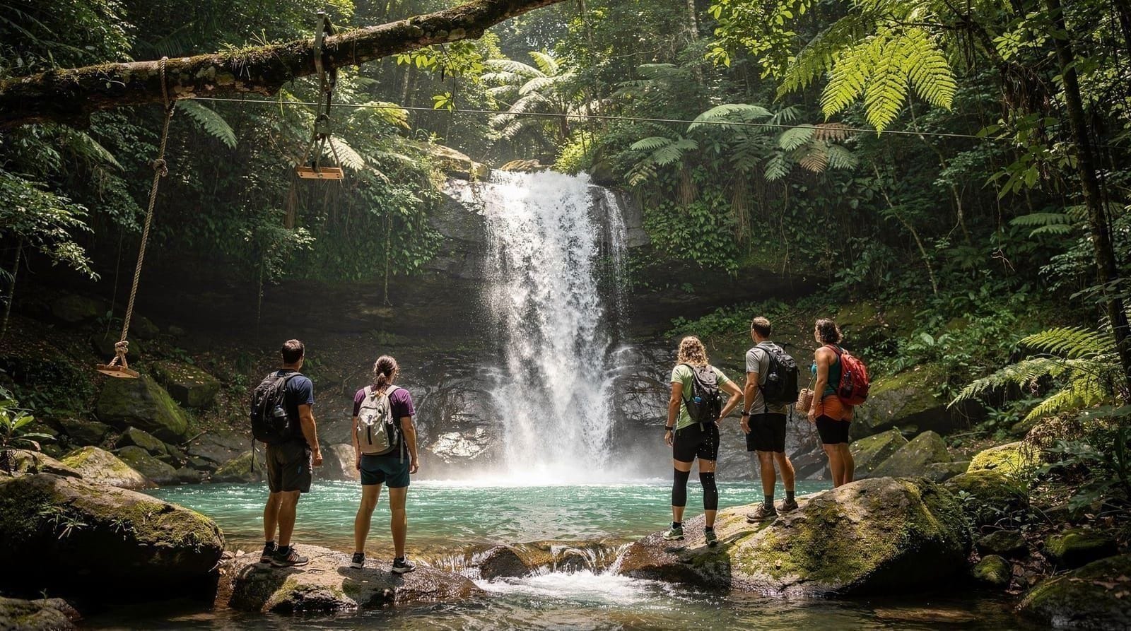 Phuket rafting zipline cave waterfall