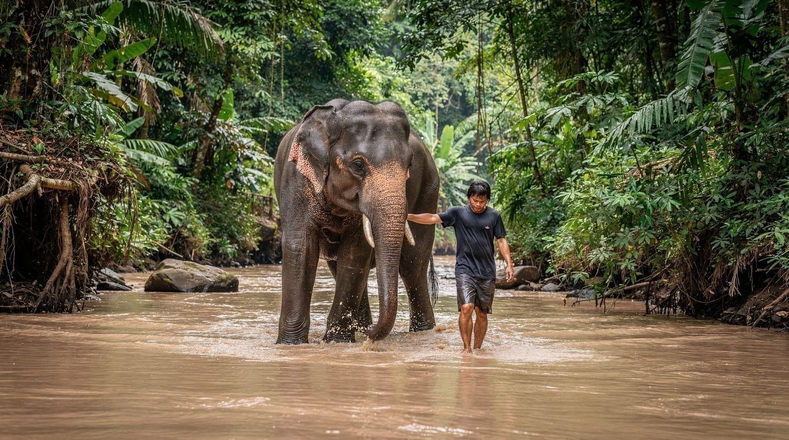Phuket ethical elephant sanctuary — feeding and jungle walk — Half-day ethical elephant experience in Phuket: feed, mud bath, and jungle walk 